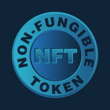 Mavi daire sikke NFT logo rozet vektör şablonu