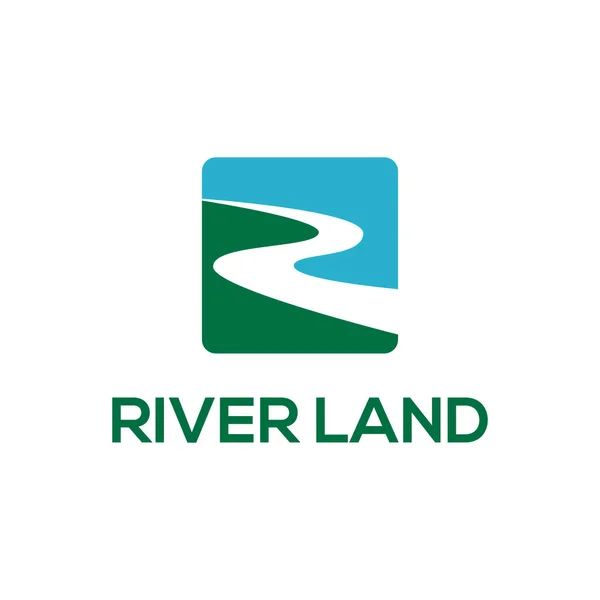 Templat Logo Sungai Alami Persegi - Stok Vektor