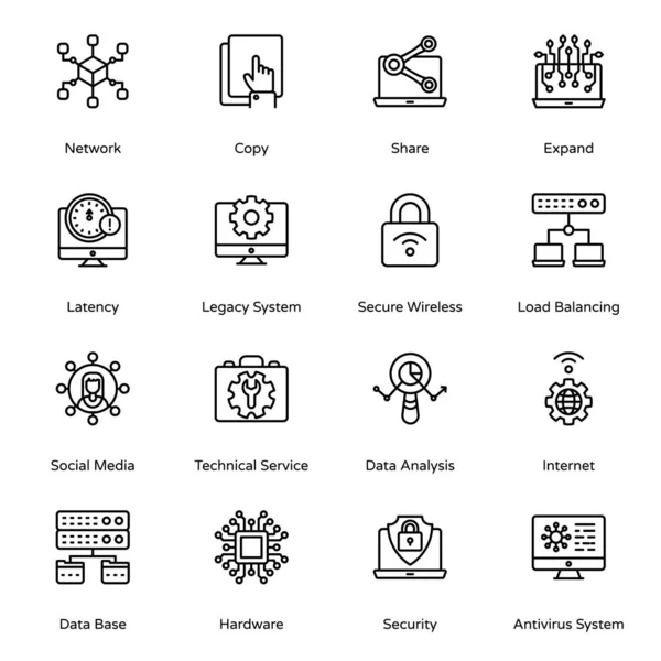 Iconos Del Contorno Big Data Acariciado Vectores — Vector de stock