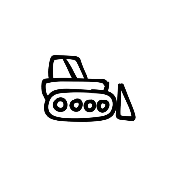 Bulldozerikon Vektor Logotyp Doodle — Stock vektor