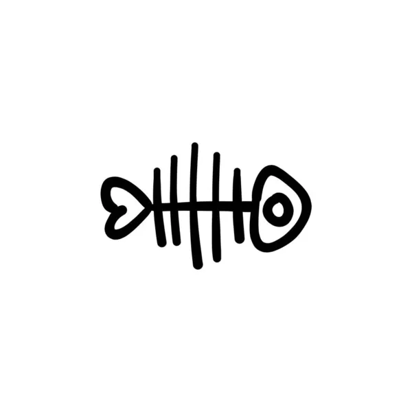 Fish Bone Icon Vector Logotype Doodle — Stock Vector