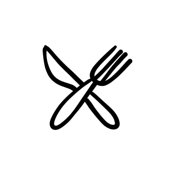 Eating Utensils Icon Vector Logotype Doodle — Stock Vector