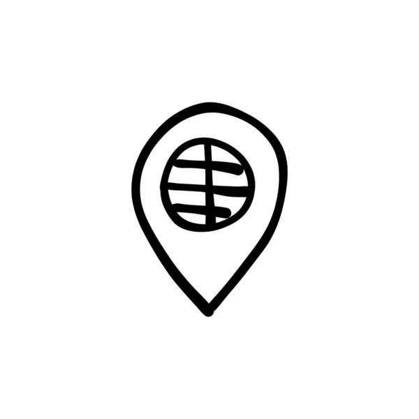 Icona Della Posizione Globale Nel Vettore Logotipo Doodle — Vettoriale Stock