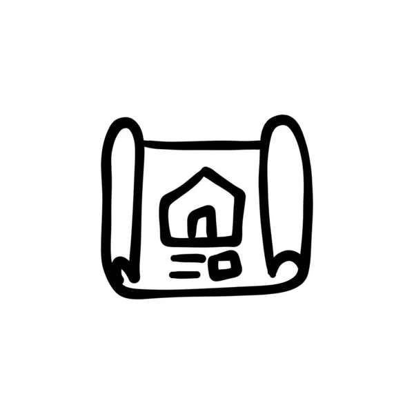 Hus Karta Ikon Vektor Logotyp Doodle — Stock vektor