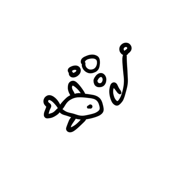 Ikone Der Fischjagd Vektor Logotype Doodle — Stockvektor