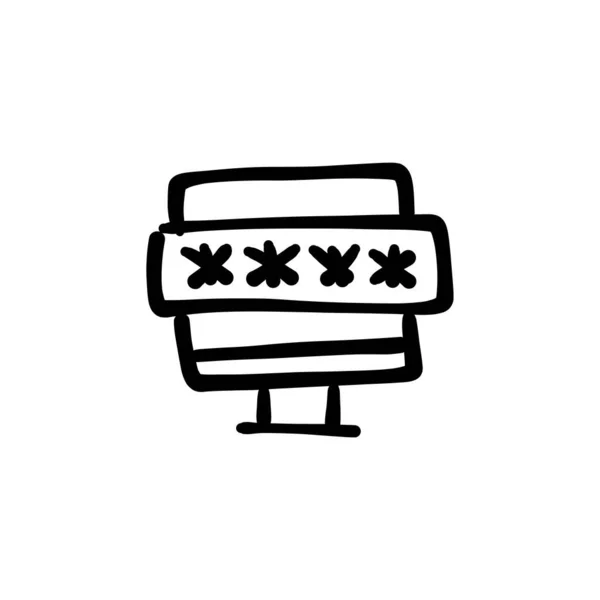 Sledovat Ikonu Hesla Vektoru Logotyp Doodle — Stockový vektor