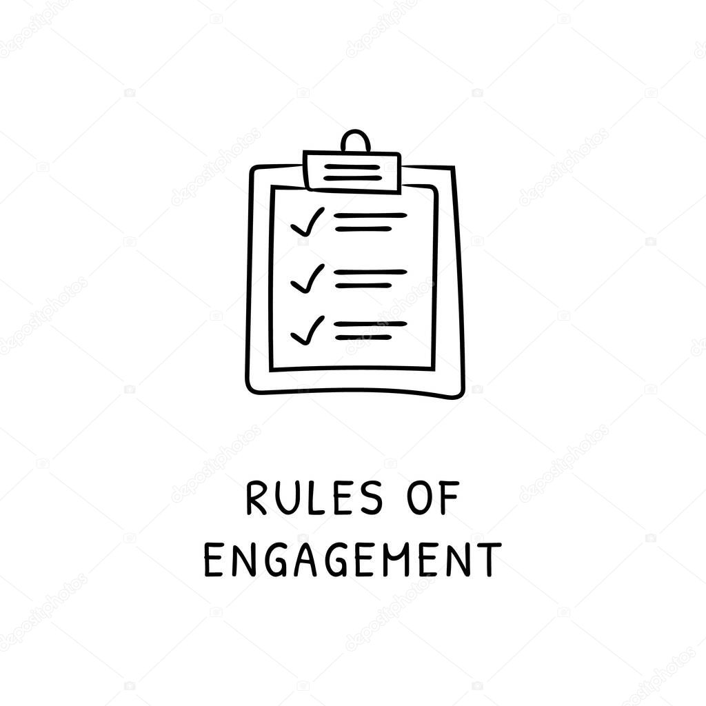 RULES OF ENGAGEMENT icon in vector. Logotype - Doodle