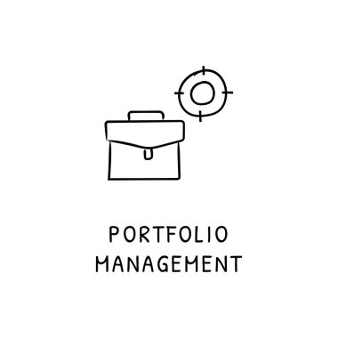 Vektör olarak PORTFOLIO MANAGEMENT simgesi. Logotype - Doodle