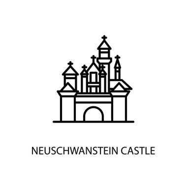 Neuschwanstein Şatosu, Bavyera, Almanya Vektör Tasviri. Logotype