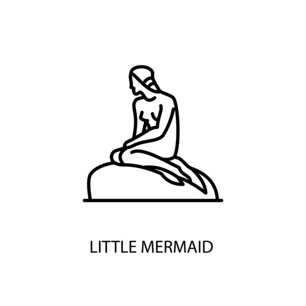 Kleine Meerjungfrau Dänemark Atlantik Umrissillustration Vektor Logotyp — Stockvektor