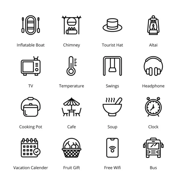旅行と観光の概要アイコン ストローク ベクター — ストックベクタ