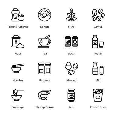 Gıda ve İçecekler Simge Özeti - Felç Edildi, Vektörler