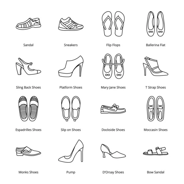 Sapatos Botas Ícones Esboço Traçado Vetores —  Vetores de Stock