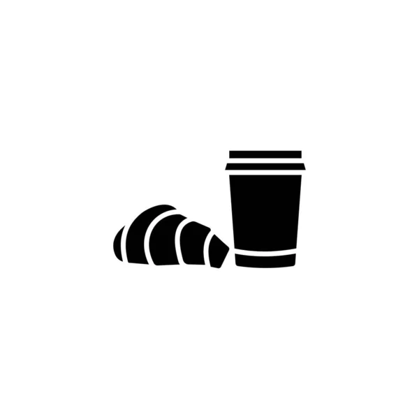 Café Croissant Ícone Aromático Vetor Logotipo — Vetor de Stock