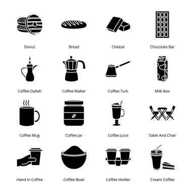 Kahve Dükkanı Kabartma Simgeleri - Katı, Vektörler