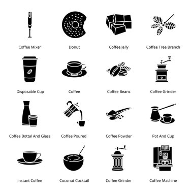 Kahve Dükkanı Kabartma Simgeleri - Katı, Vektörler