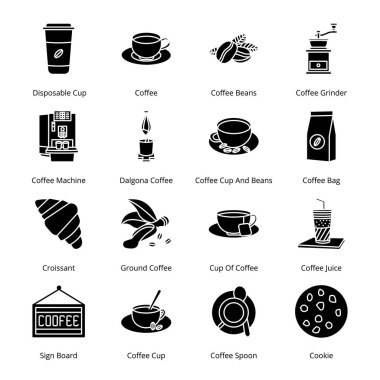 Kahve Dükkanı Kabartma Simgeleri - Katı, Vektörler