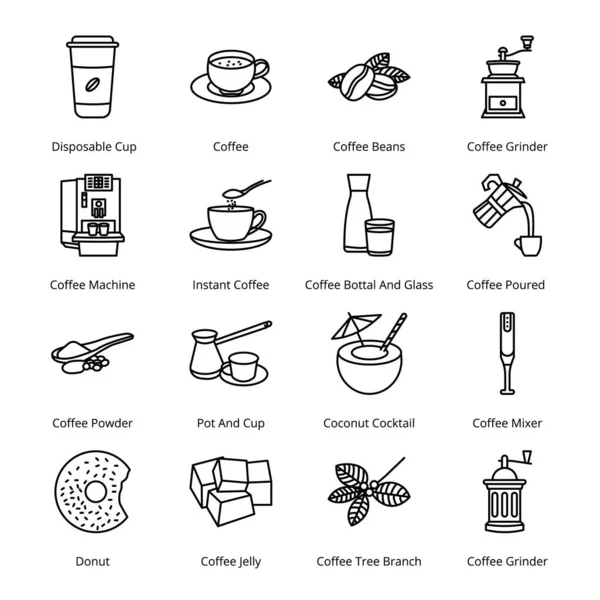 Coffee Shop Outline Pictogrammen Beroerd Vectoren — Stockvector