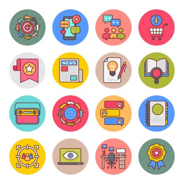 Dijital Pazarlama Yuvarlak Çember Simgeleri - Vektörler
