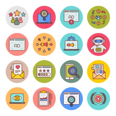 Dijital Pazarlama Yuvarlak Çember Simgeleri - Vektörler