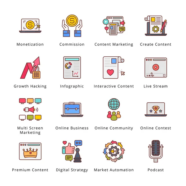 Digital Marketing Filled Icons Stroked Vectors — Stock Vector
