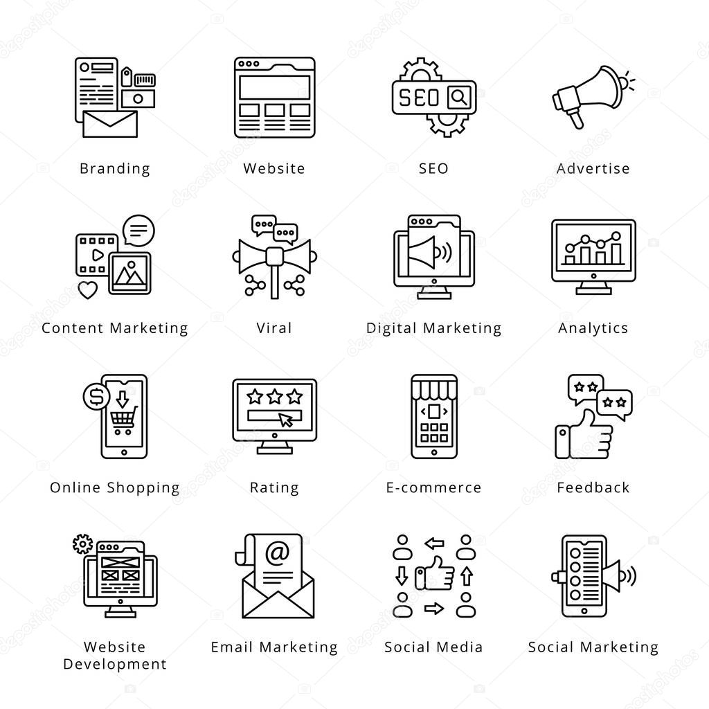 Digital Marketing Outline Icons - Stroked, Vectors