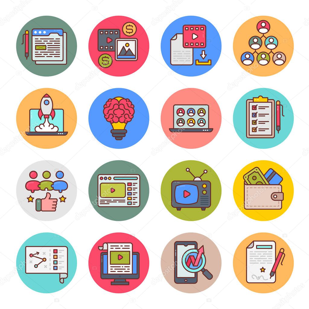 Digital Marketing Round Circle Icons - Vectors