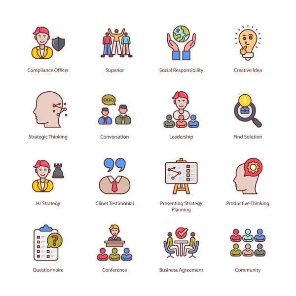 Business Managment Filled Icons Stroked Vectors —  Vetores de Stock