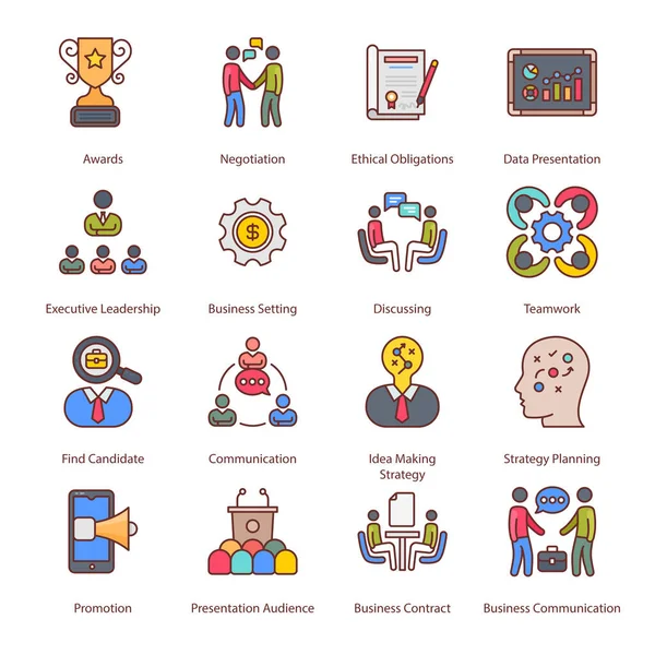 Business Managment Filled Icons Stroked Vectors — Stok Vektör