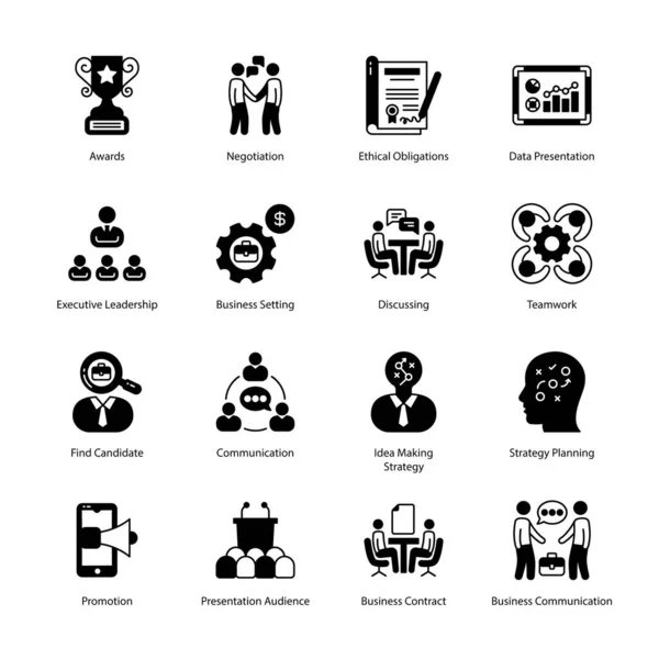 Business Managment Glyph Icons Solid Vectors — Stok Vektör