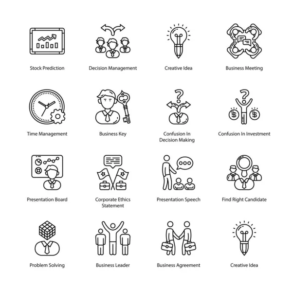 Business Managment Outline Icons Stroked Vectors — Stockový vektor