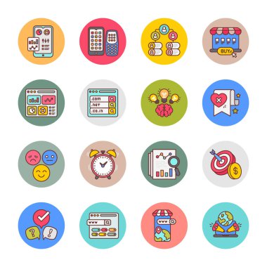 SEO, Development and Marketing Flat Round Icons - Vectors