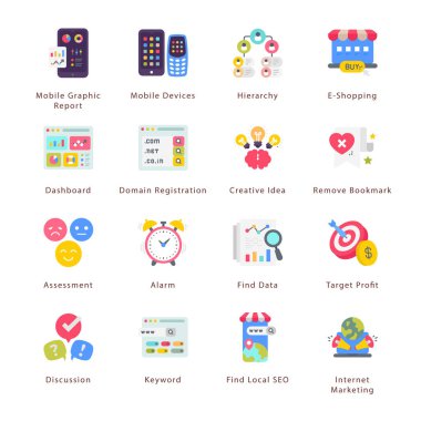 SEO, Development and Marketing Flat Icons - Vectors