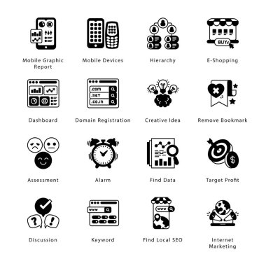 SEO, Development and Marketing Glyph Icons - Solid, Vectors