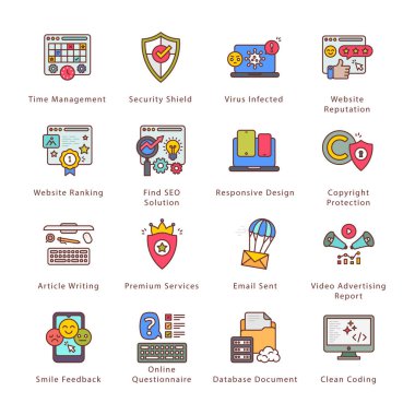 SEO, Development and Marketing Filled Icons - Stroked, Vectors