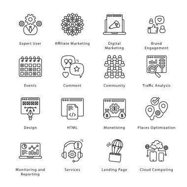SEO, Development and Marketing Outline Icons - Stroked, Vectors