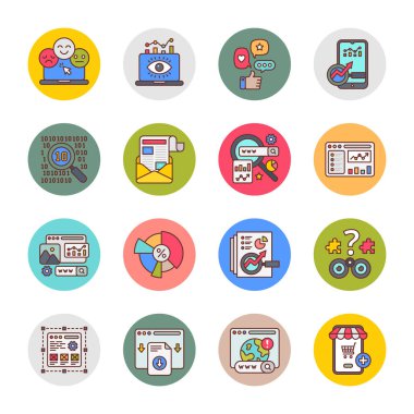 SEO, Development and Marketing Flat Round Icons - Vectors