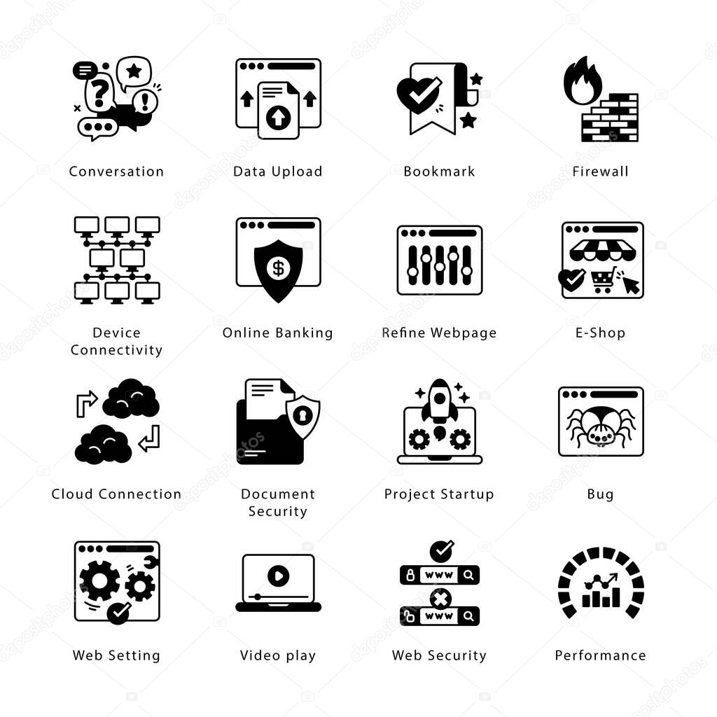SEO, Development and Marketing Glyph Icons - Solid, Vectors