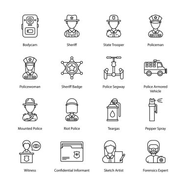 Law Enforcement Outline Icons - Stroked, Vectors