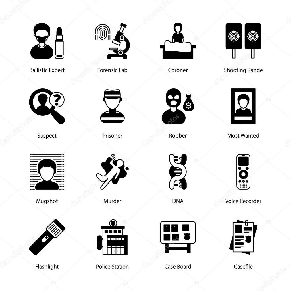 Law Enforcement Glyph Icons - Solid, Vectors