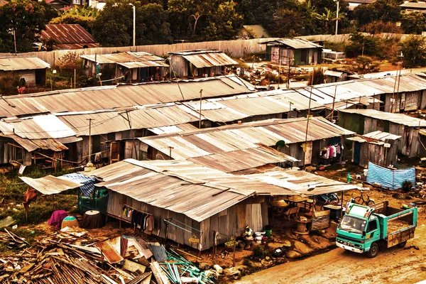 Casas de trabajadores en Bangkok Tailandia, Barrio en la ciudad de Bangkok —  Fotos de Stock