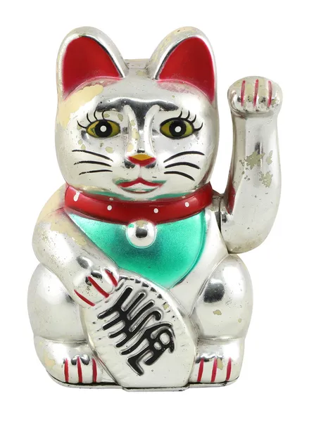 Plata Maneki Neko Japón Lucky Cat —  Fotos de Stock