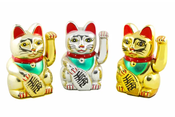 Trzyosobowy maneki neko Japonii szczęśliwy kot — Zdjęcie stockowe