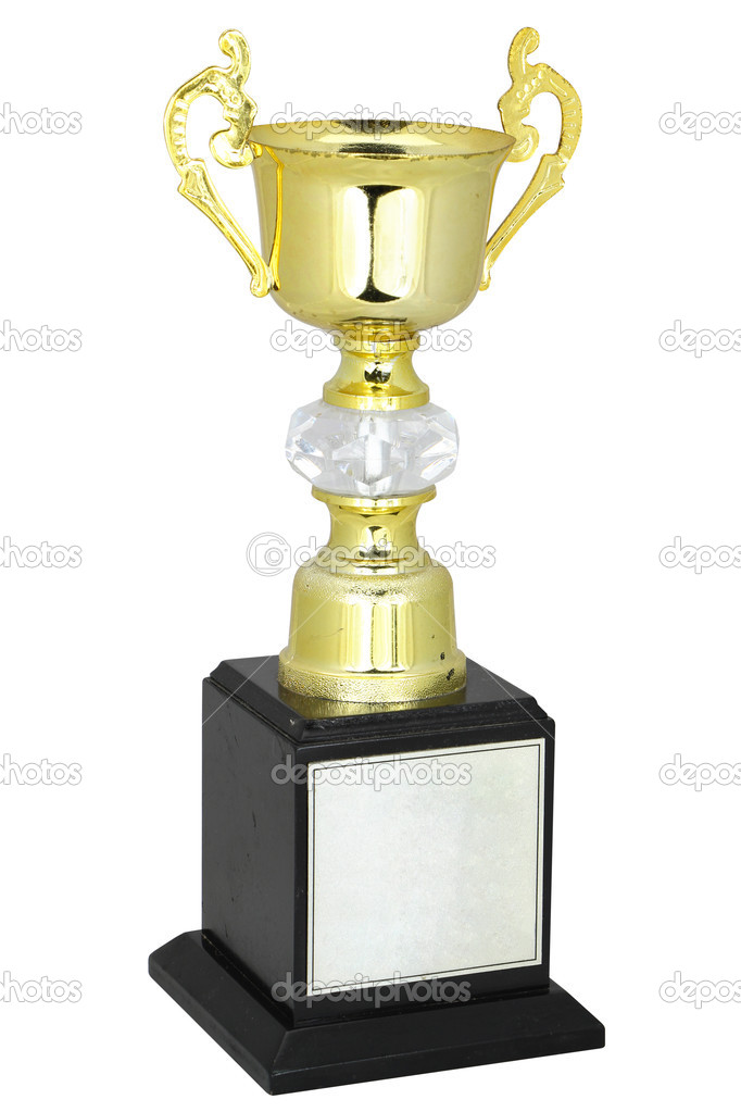 Champion gold trophy isolated on white,With clipping path