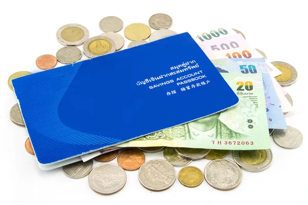 Thailand notebanks Coins and Account Passbook — Stock Photo, Image