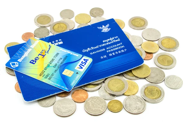 Thailand notebanks Coins and Account Passbook — Stock Photo, Image