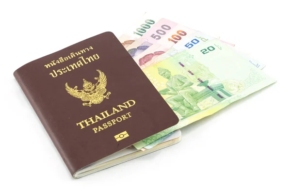Bankjegyek Thaiföld és thaiföldi passport — Stock Fotó