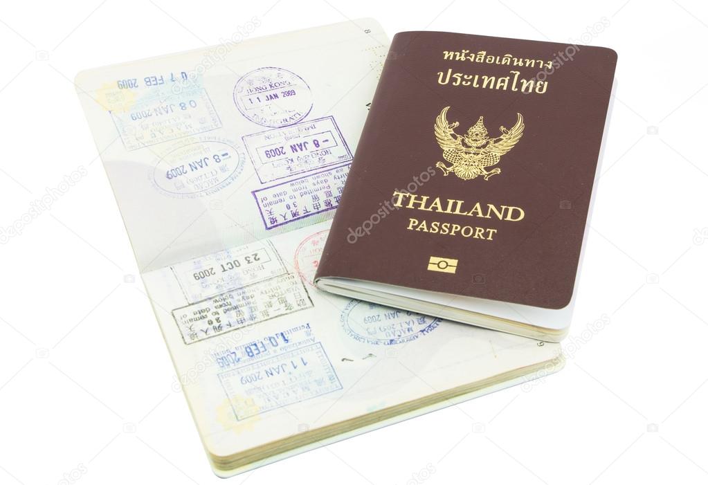 Thailand passport visa stamp isolated