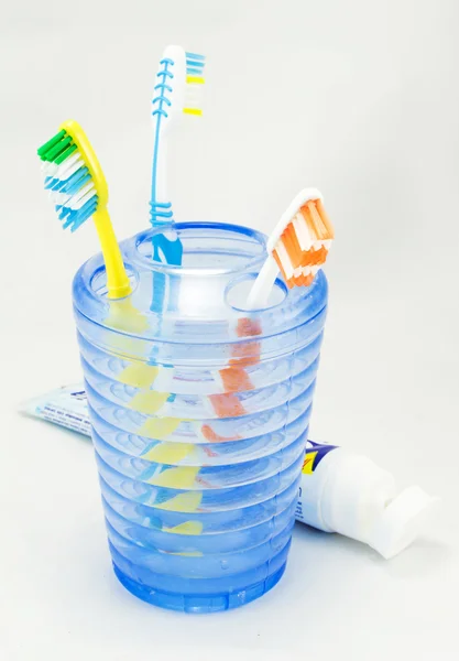 Toothbrush put in storage and toothpaste — Stock Photo, Image