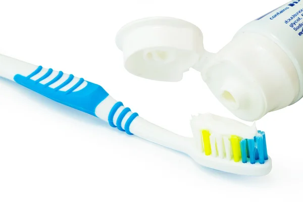 Several toothbrush put in storage and toothpaste — Stock Photo, Image